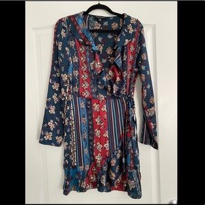 ASOS floral stripe Parisian ruffle wrap dress